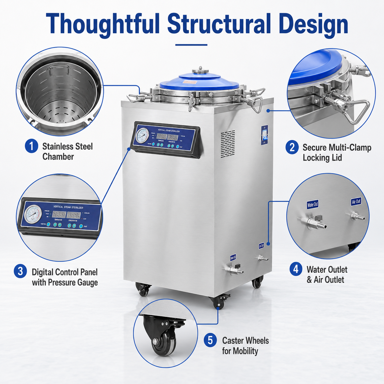 Vertical Steam Autoclave Sterilizer DGLS-B 50L Stainless Steel Lab Sterilization Equipment with Digital Automatic Control