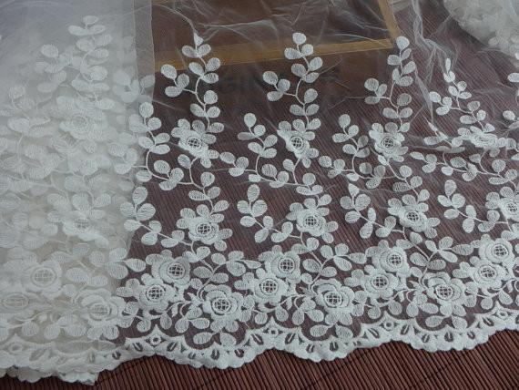 Guarnição de nylon floral bordada vintage do laço, guarnição de nylon floral da malha da largura de 29cm