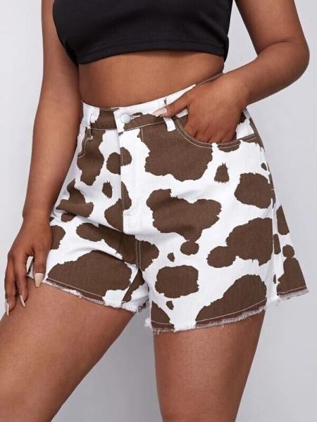 Classic Fashion Casual Pants Skinny Printed Short Jeans Milk Cow Print