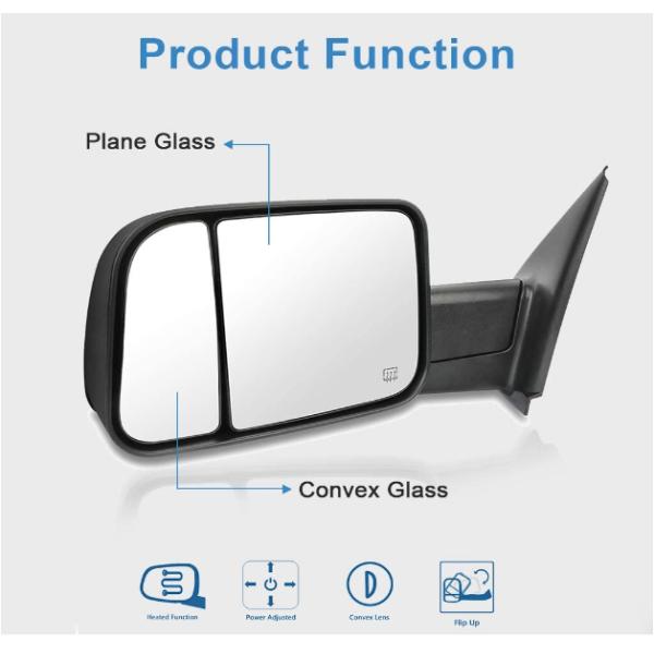 Weatherproof Black Side View Mirrors Car Exterior Mirror Plane Glass For Dodge Ram