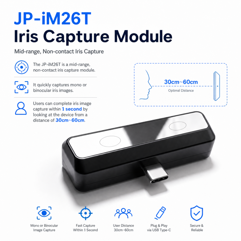 JP-iM26T Iris Recognition SDK 8 megapixels FAR <0.001%, FRR <1% DC 5V Auto Focus