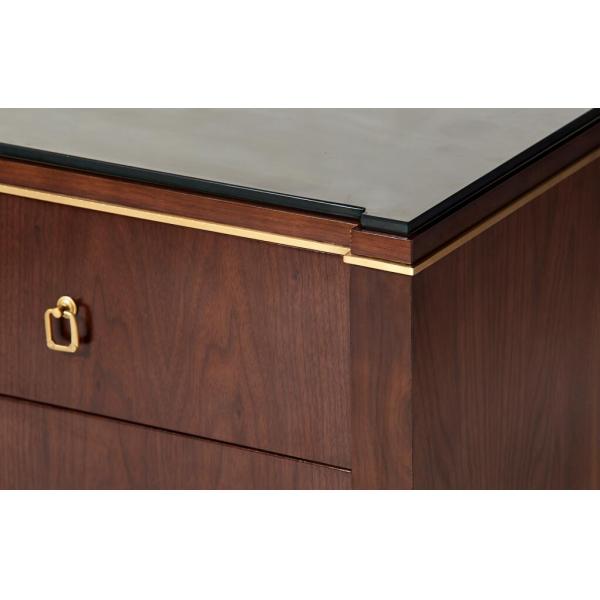 Glass top walnut wood veneer 3 drawers bed side table,night stand for hotel bedroom furniture