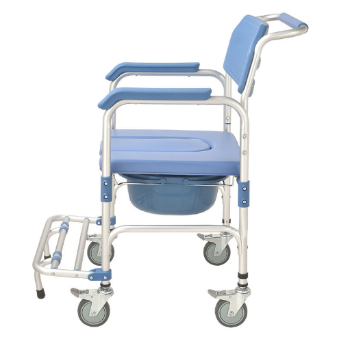 Стул туалета PP голубой рамки алюминиевого сплава каретный с тормозом