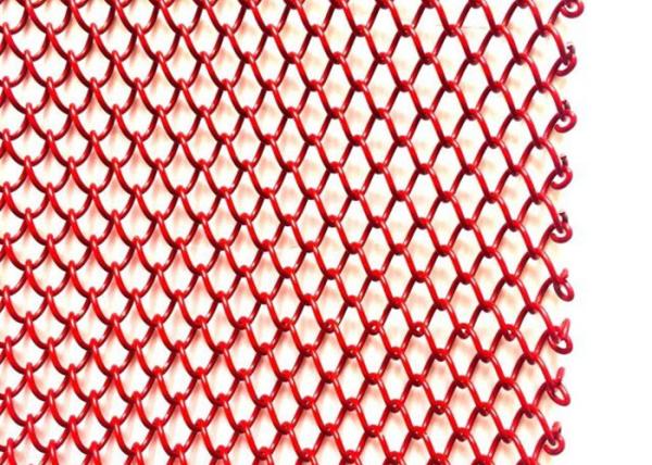 Red 1mm Dia Metal Coil Drapery Stainless Steel Mesh Curtain 2.4kg/M2