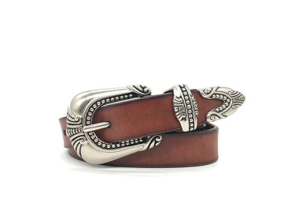 2.5CM Womens Genuine Leather Belt With Western Retro Vintage Buckle