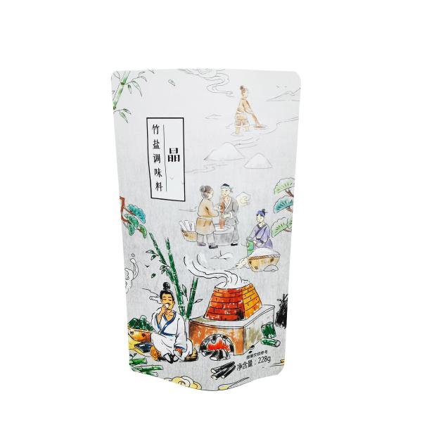 White Paper Laminate Aluminum Foil Stand Up Reusable Food Bags For Spices Snacks Food Salt Packaging