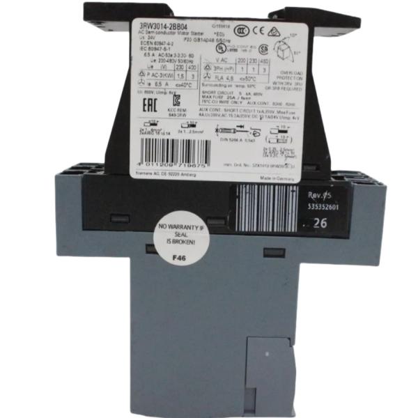 SIEMENS 3RW3014-2BB04 SIRIUS SOFT STARTER S00 6.5 A, 3 KW/400 V, 40 °C 200-480 V AC, 24 V AC/DC