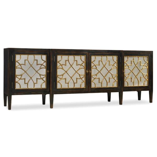 Black Mirror Credenza Cabinet Sideboard Organizer Set For Living Room TV