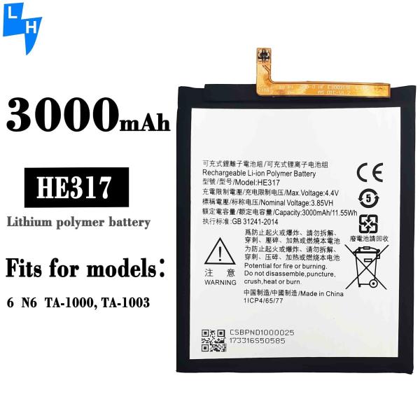 Alta capacidade 4.4V 2910mAh HE317 bateria de polímero de lítio para Nokia 6 TA-1000 telefone celular