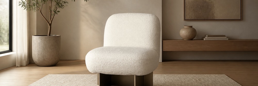 Modern Boucle Metal Base Single-Seat Lounge Chair   CYC-011
