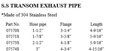 STAINLESS STEEL TRANSOM EXHAUST PIPE FOR MARINE/SHIP, MARINE HARDWARE