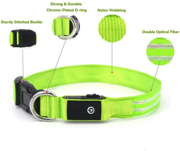 Sturdy Durable LED Dog Collar USB Rechargeable Customized 5 Sizes Option