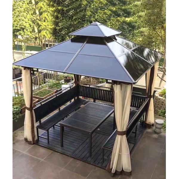 Outdoor Metal Hardtop Patio Gazebo Privacy Curtain And Mosquito Netting