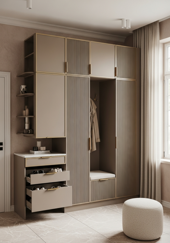 Taupe Fluted Entryway Shoe Cabinet in 304 Stainless Steel