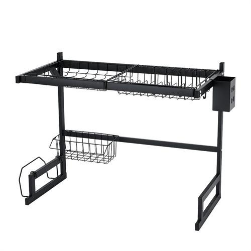 Carbon Steel Thickened Water Tank Sink Drain Rack  Large Capacity Black Over The Sink Dish Rack