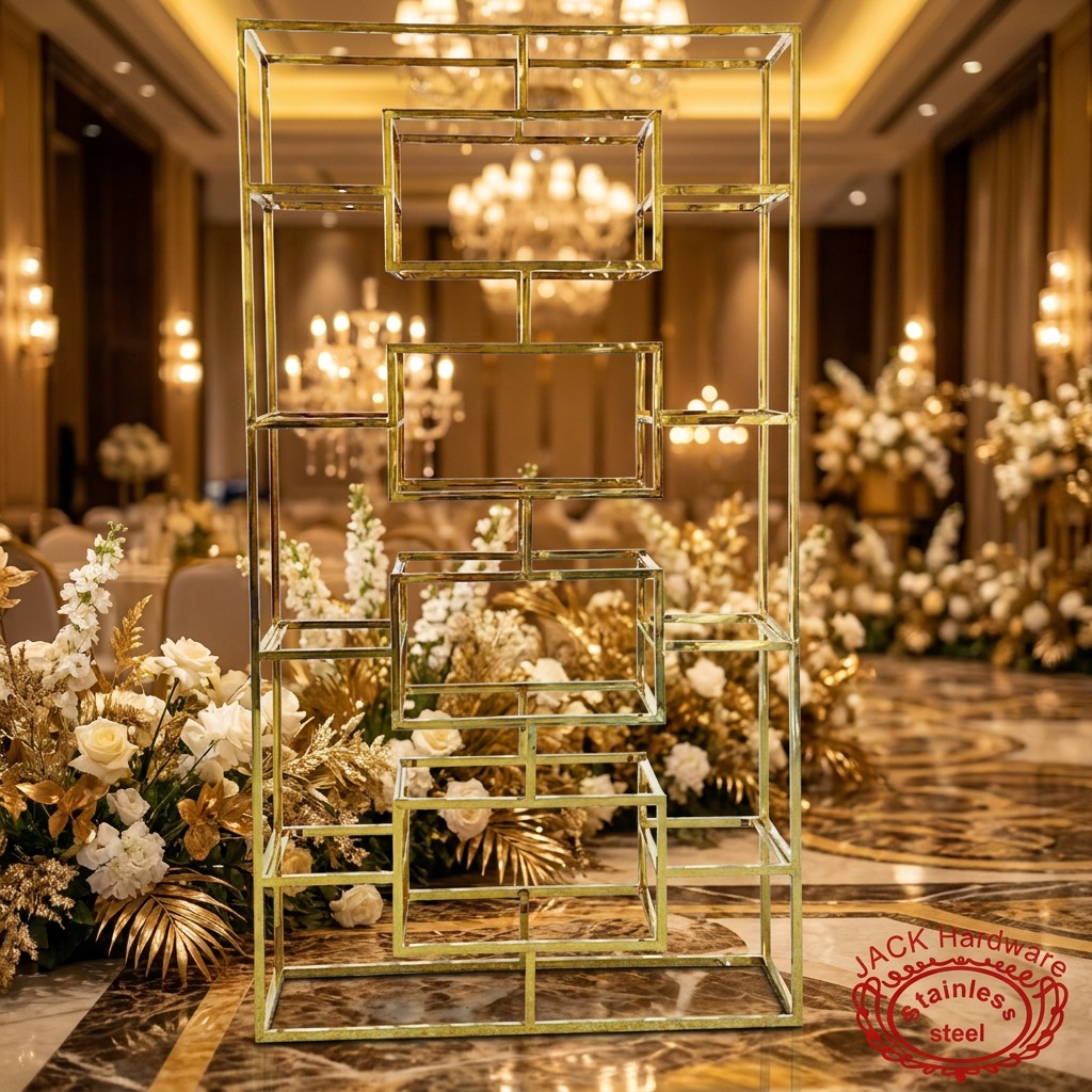 WENDING Gold Staggered Tetris Multi-Shelf Wedding Display Rack – Asymmetric Event Stand