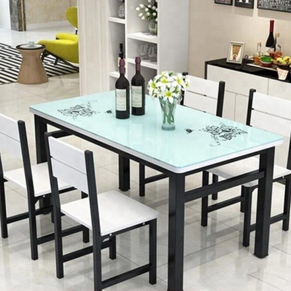 Luxury Glass Top Dining Room Table , Rectangular Glass Dining Table 4 Seater