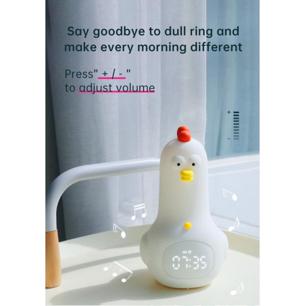 Relógio de alarme de frango Kung Fu para crianças com luz noturna e recursos inteligentes