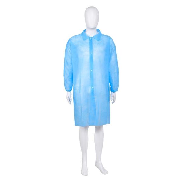 PP Disposable Lab Coat Nonwoven Single Layer Folded Collar Snap on Front Button Closure with Pockets Visitor Coat Full Length
