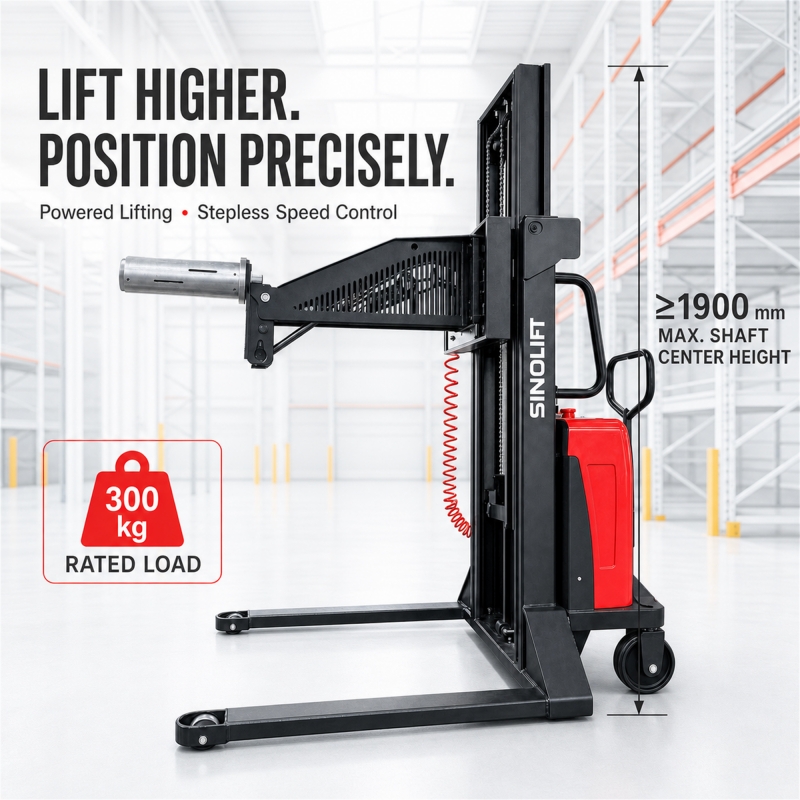 SINOLIFT Semi-Electric Roll Lifter with Pneumatic Expanding Mandrel