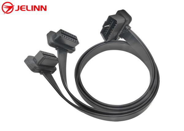 OBD2 OBDII 16 Pin J1962 Right Angle Male to Dual Female Flat Y Cable