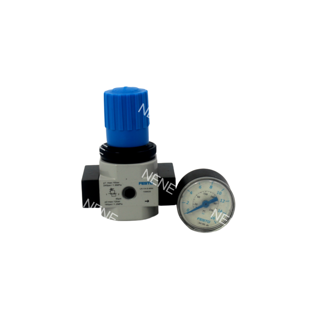 LR-1/4-D-7-MINI 162583 Pressure Regulator Festo G1/4 1600L/min 0.5-7bar Zinc Die-Cast Directly Actuated Diaphragm With Pressure Gauge