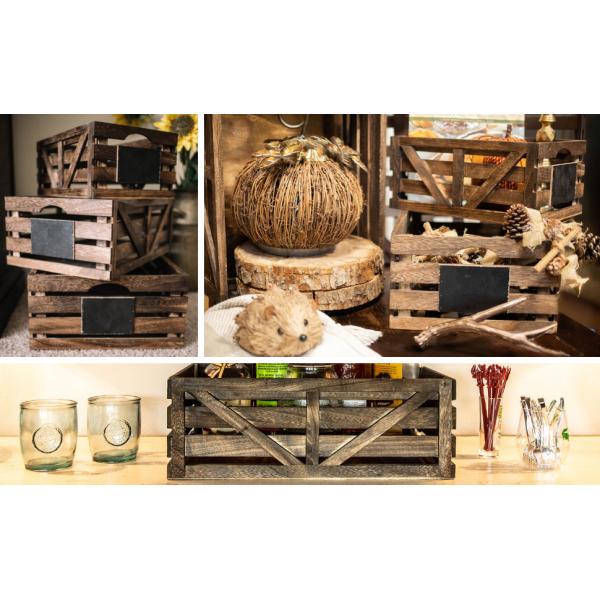Vintage Home Garden Stacking Wooden Crates Rustic Finish Brown Nesting Boxes