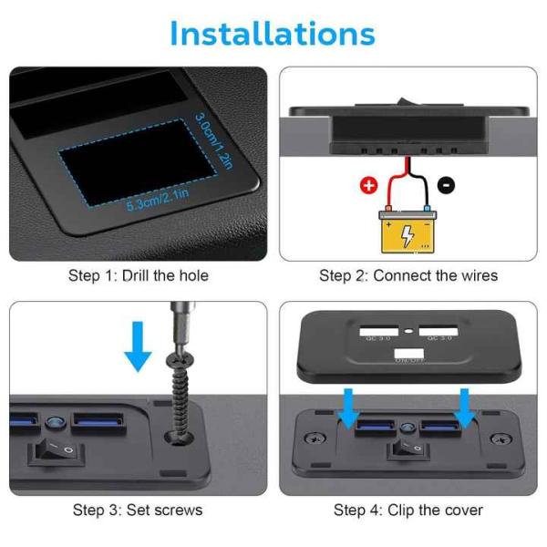 Estación de carga de teléfono de RV de 36W QC3.0 Dos puertos Diseño de montaje en pared compacto