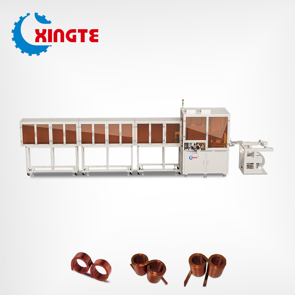 Flat wire circular figure-eight coil winding machine with dual winding heads, high-precision mechanical structure, and intelligent control system for efficient production