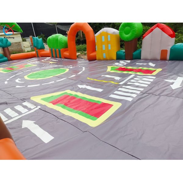 Commercial Inflatable Orange City Roadway Race Track for Kids Ride-On Cars