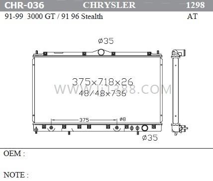 Aftermarket Auto Radiators For CHRYSLER 3000gt 91-99 / Stealth 1996 1999