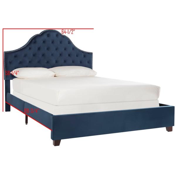 Navy velvet Luxury bed furniture Queen King Full size bed with tufts and nails design for Hotel Bedroom