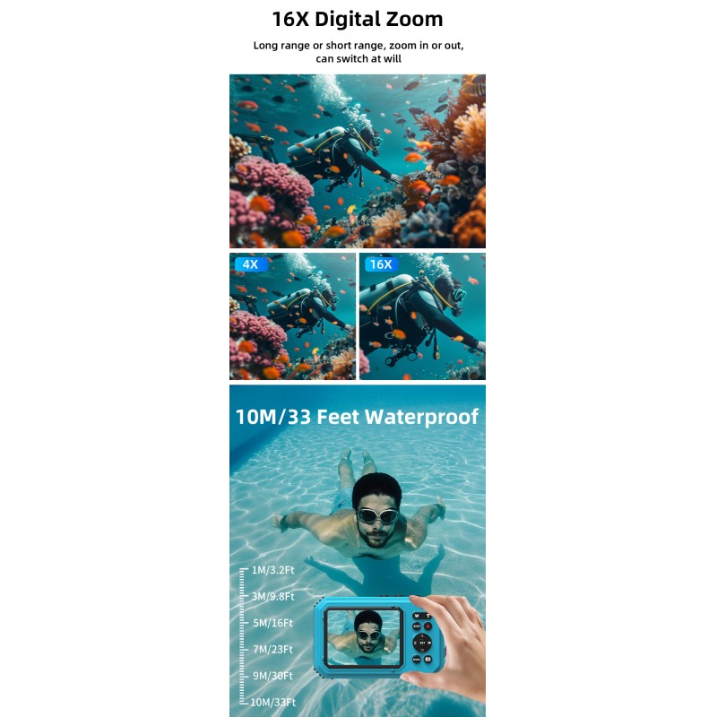 Vintage 4K 56MP Waterproof Digital Camera Dual Screen Anti Shake 16X Zoom LED Light for Swimming and Diving