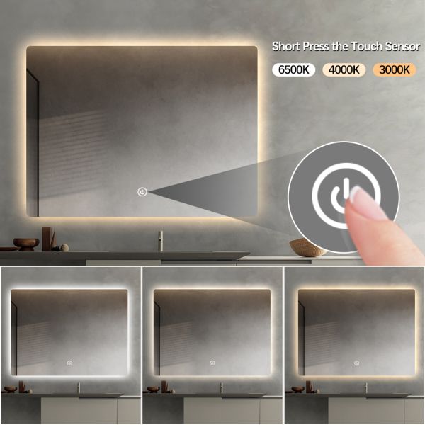 Wall Mounted Fogless Bathroom Mirror Shatterproof Rectangular Backlit Anti Fog Bathroom Mirror