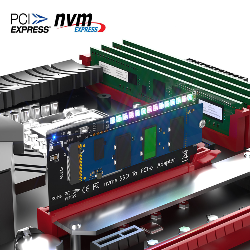 M.2 nvme SSD на PCI-E 4X/8X/16X адаптер с 3528 Цветными светодиодами