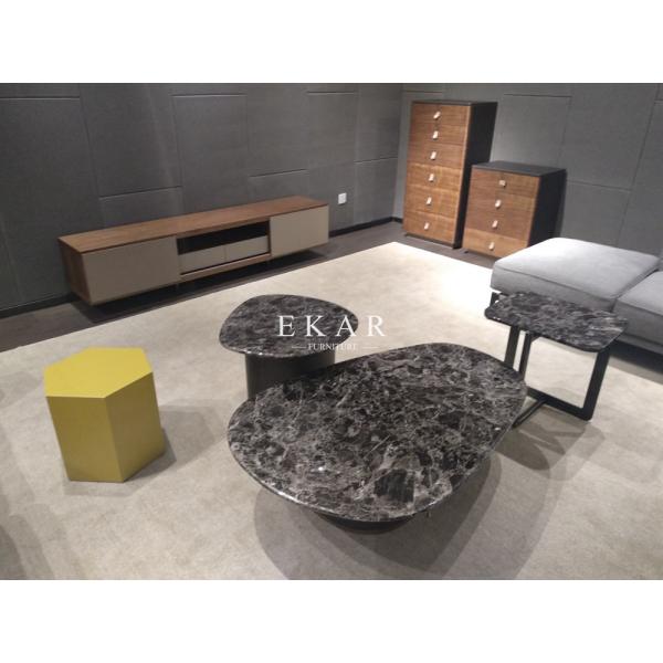 Modern European Style Marble Top Metal Base Coffee Table Set