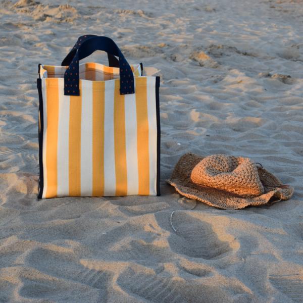 Large-Capacity Stripe Canvas Handbag Women Bag  Simple Supermarket Green Shopping Bags