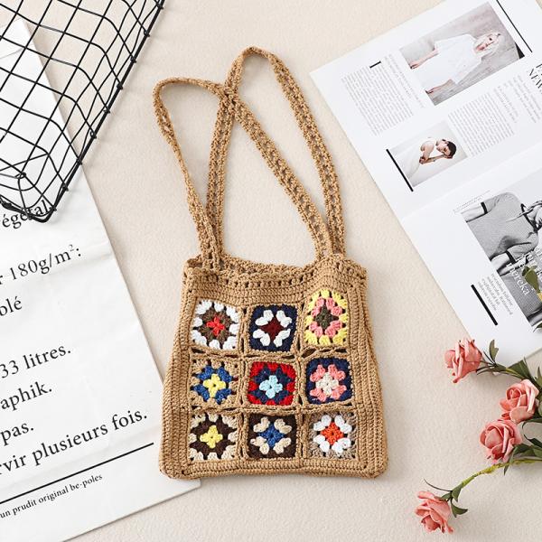 OEM/ODM Acceptable Crochet Women Shoulder Bags Granny Square Tote Bag Knitted Handbags