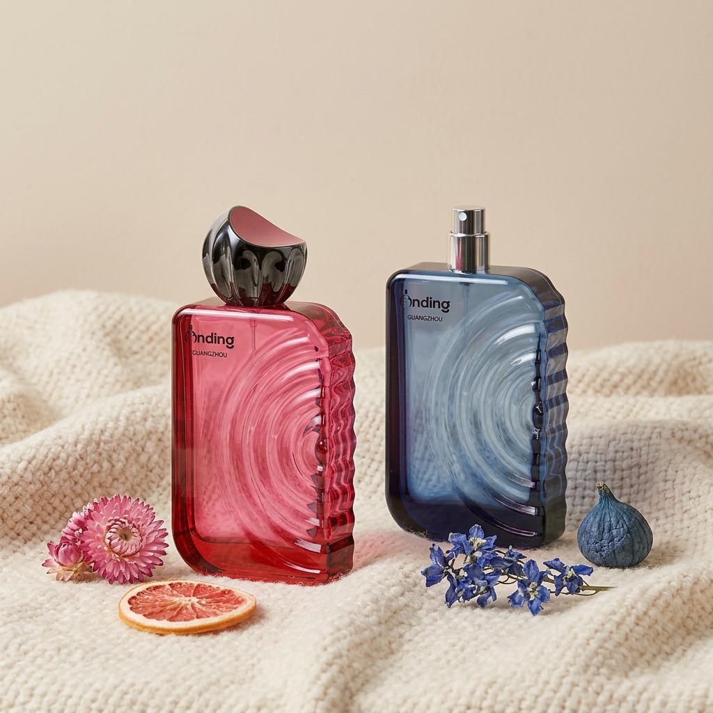 100ml Glass Perfume Bottles Unique Disc Cap Spray Rectangle Empty Wavy Crimp Neck