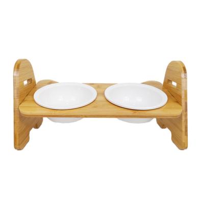 ODM inclinado de madeira cerâmico de Cat Food Bowl Double Sustainable