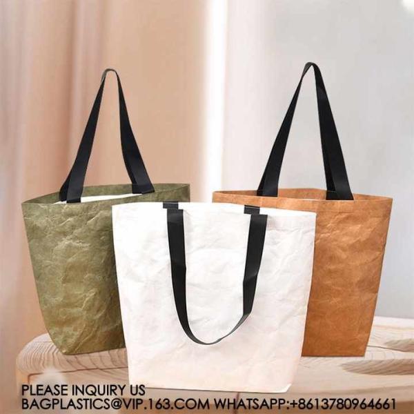 Untearable Washable Promotional Recycled Custom Logo Printed Waterproof Washable Coated Tyvek Kraft Paper Tote Bag
