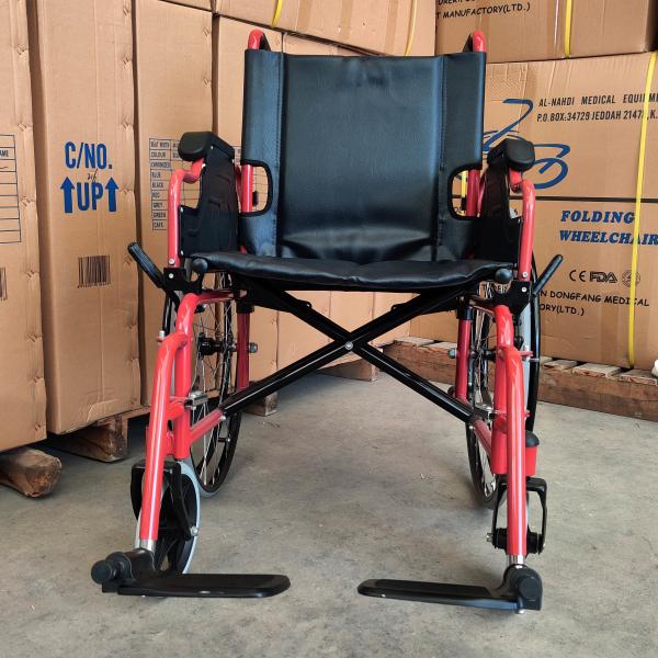 Color Coating Folding Steel Wheelchair With Flip Up Desk Armrest Detachable Footrest