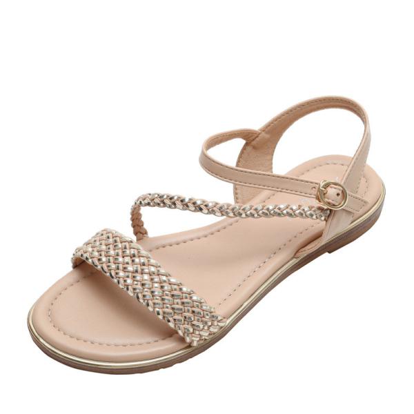 BS170 Fashion Sandals Women'S European And American Rhinestone Cross Strap Back Zipper Wedge Heel Mid-Heel Women'S Shoes