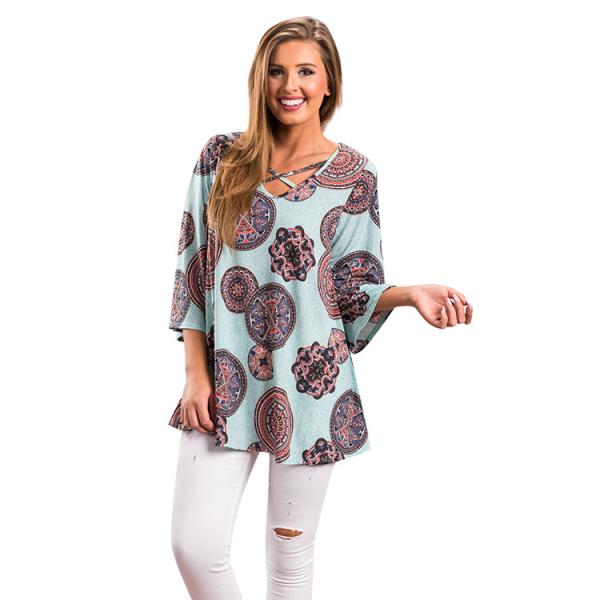 Women Fasion Floral Printed  3/4 Sleeve Shirt Loose Casual Tops
