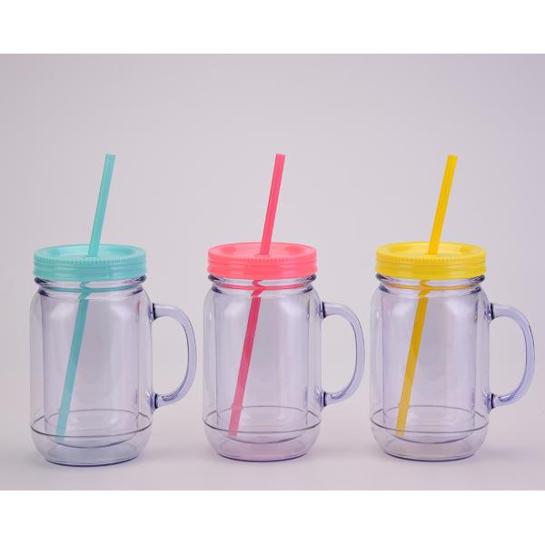 Unisex Plastic Drink Cup with Handle Lid and Straw Capacity 501-600ml Portable Design