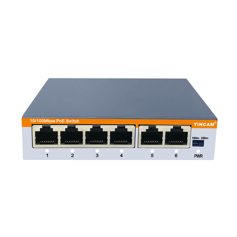 4 Port 10/100Mbps PoE+ Switch with 2 Uplink Ports 48W External Power Adapter IEEE 802.3af/at 250m Extend Mode VLAN– TBC-PS4306E