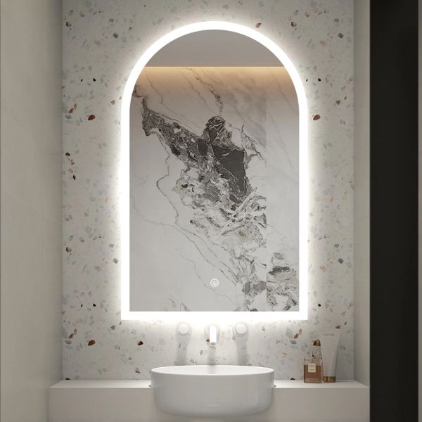 Customized Wall Mounted Arch Bathroom Mirror With LED Lighting