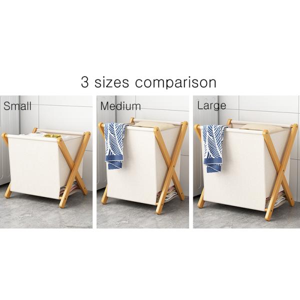 Bathroom Standing Type Collapsible Laundry Basket with Removable Bag Wood Dirty Clothes Storage Organizer X Frame Hamper