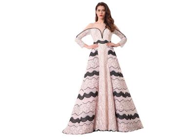 Zipper See Through Back Long Sleeve Maxi Prom Women Gown Pink And Black Color