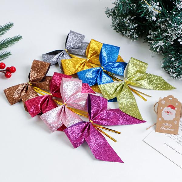 Сверкающая ленточная лука для вечеринки, самоклеящаяся подарочная коробка луки для рождественского украшения